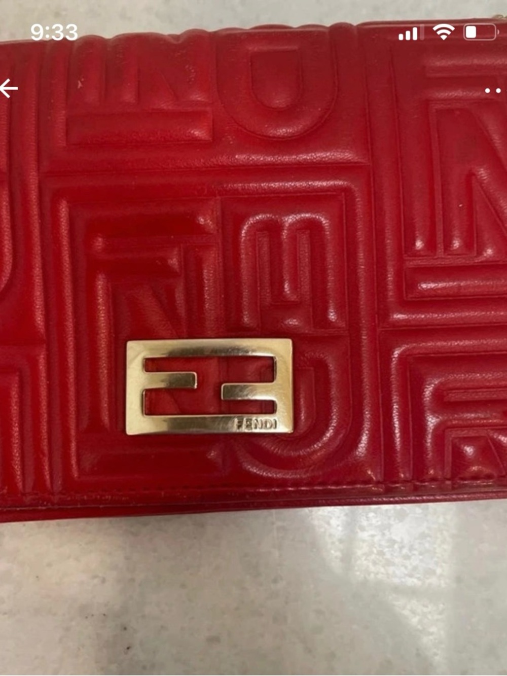 Fendi Red Embossed FF Logo Leather Clutch w/ Metal chain crossbody - Picture 9 of 12